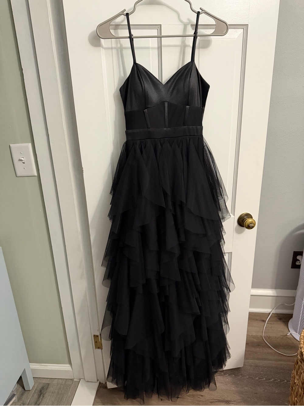 Black Tiered Tulle Evening Prom Dress